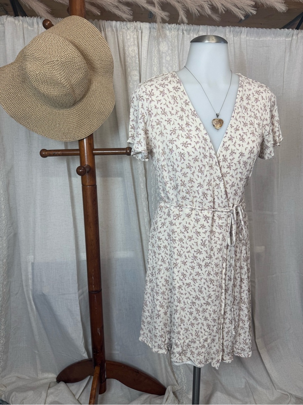 Cottagecore western festival wrap dress Wrap Mini Dress soft feminine prairie SM